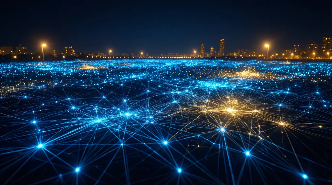 A night-time map of glowing signals, with warm clusters where conversations gather.